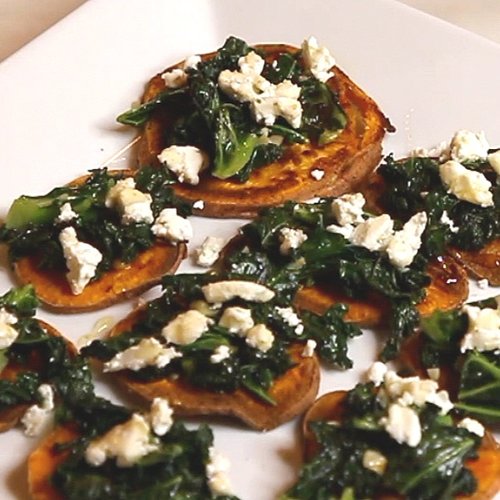 SWEET POTATO CHIPS WITH KALE AND GOAT CHEESE